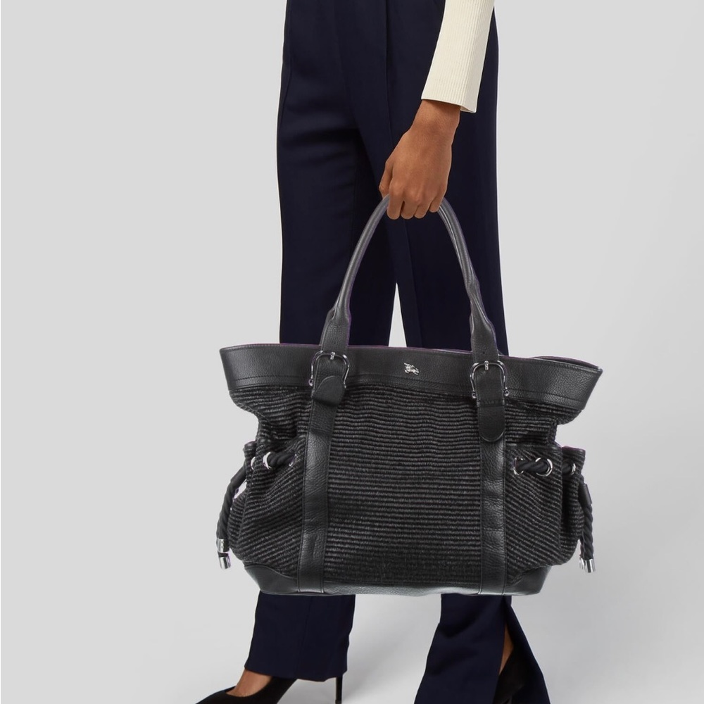 Burberry Raffia Leather Trimmed Tote
